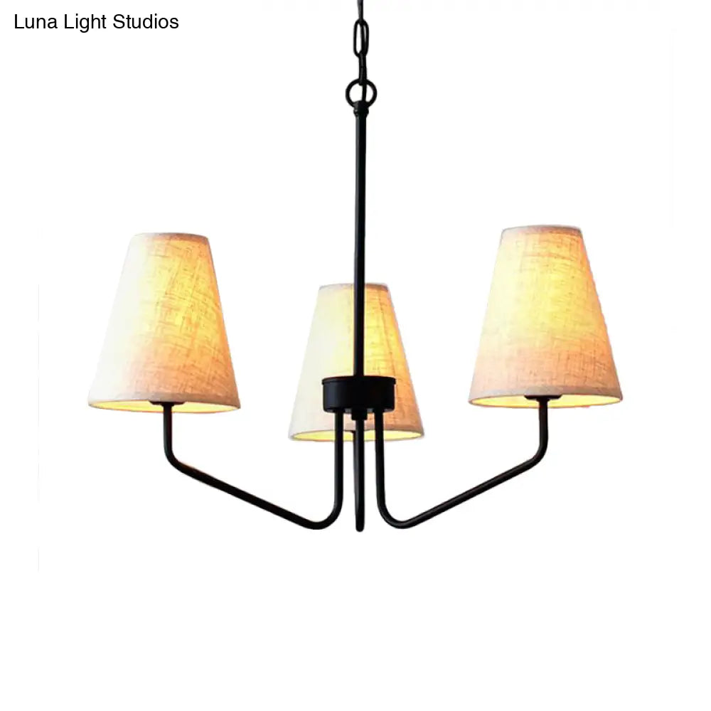 Traditional Fabric Conical Hanging Chandelier With 3/5/6 Lights - Flaxen Pendant Light For Living