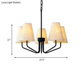 Traditional Fabric Conical Hanging Chandelier With 3/5/6 Lights - Flaxen Pendant Light For Living