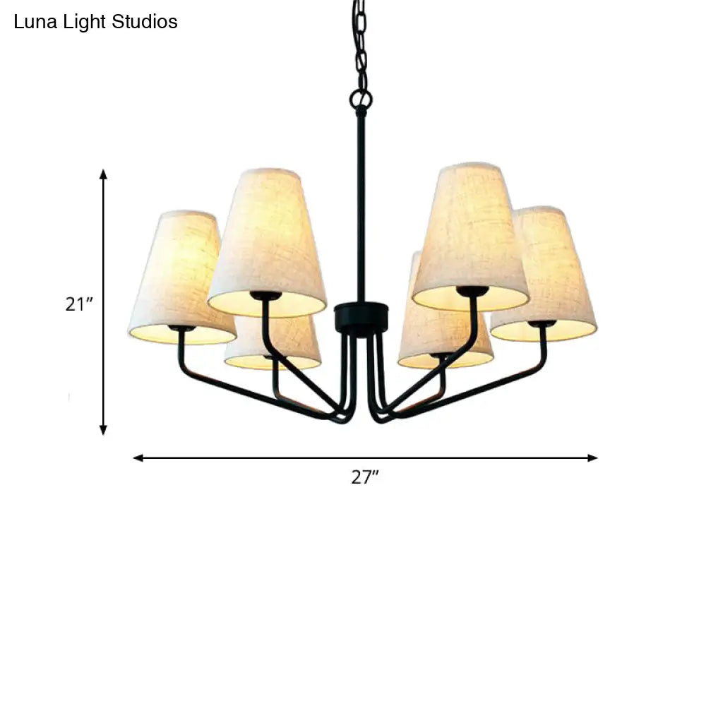Traditional Fabric Conical Hanging Chandelier With 3/5/6 Lights - Flaxen Pendant Light For Living