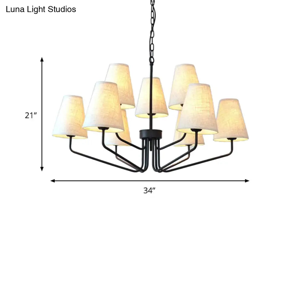 Traditional Fabric Conical Hanging Chandelier With 3/5/6 Lights - Flaxen Pendant Light For Living