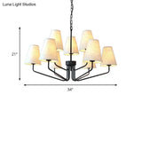 Traditional Fabric Conical Hanging Chandelier With 3/5/6 Lights - Flaxen Pendant Light For Living