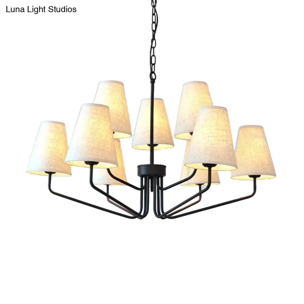 Traditional Fabric Conical Hanging Chandelier With 3/5/6 Lights - Flaxen Pendant Light For Living
