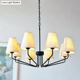 Traditional Fabric Conical Hanging Chandelier With 3/5/6 Lights - Flaxen Pendant Light For Living