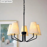 Traditional Fabric Conical Hanging Chandelier With 3/5/6 Lights - Flaxen Pendant Light For Living