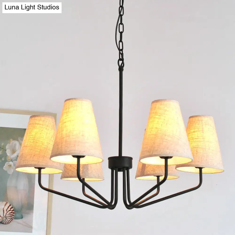 Traditional Fabric Conical Hanging Chandelier With 3/5/6 Lights - Flaxen Pendant Light For Living