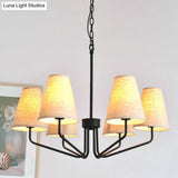 Traditional Fabric Conical Hanging Chandelier With 3/5/6 Lights - Flaxen Pendant Light For Living
