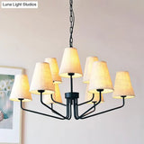Traditional Fabric Conical Hanging Chandelier With 3/5/6 Lights - Flaxen Pendant Light For Living
