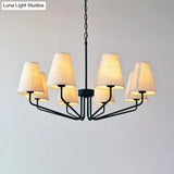 Traditional Fabric Conical Hanging Chandelier With 3/5/6 Lights - Flaxen Pendant Light For Living