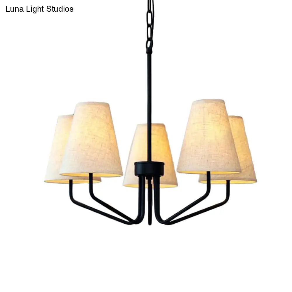 Traditional Fabric Conical Hanging Chandelier With 3/5/6 Lights - Flaxen Pendant Light For Living