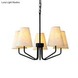 Traditional Fabric Conical Hanging Chandelier With 3/5/6 Lights - Flaxen Pendant Light For Living