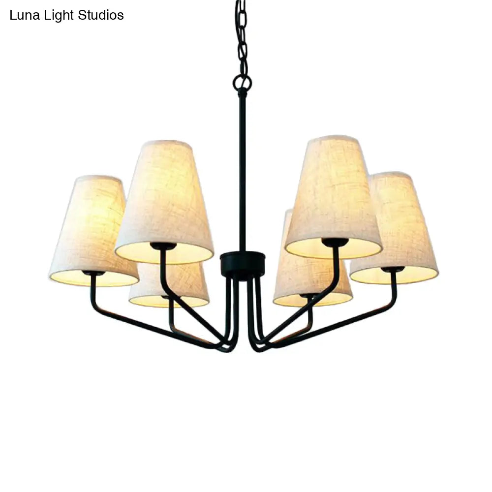 Traditional Fabric Conical Hanging Chandelier With 3/5/6 Lights - Flaxen Pendant Light For Living