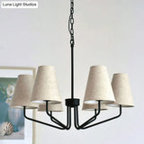 Traditional Fabric Conical Hanging Chandelier With 3/5/6 Lights - Flaxen Pendant Light For Living