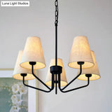 Traditional Fabric Conical Hanging Chandelier With 3/5/6 Lights - Flaxen Pendant Light For Living