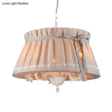 Traditional Fabric Drum Pendant Chandelier - Beige Hanging Light Fixture For Dining Room (4 Lights)