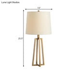 Traditional Fabric Drum Table Light With Geometric Base - Bedroom Task Lighting In White