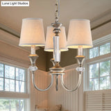 Traditional Fabric Pendant Chandelier - Cone Shape White 3/6 Lights Curved Arm Hanging Fixture For