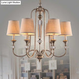 Traditional Fabric Pendant Chandelier - Cone Shape White 3/6 Lights Curved Arm Hanging Fixture For