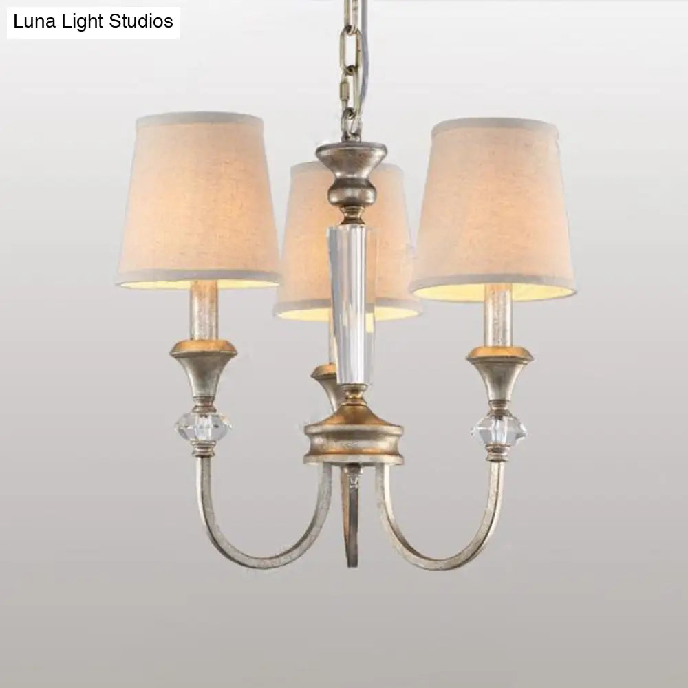 Traditional Fabric Pendant Chandelier - Cone Shape White 3/6 Lights Curved Arm Hanging Fixture For