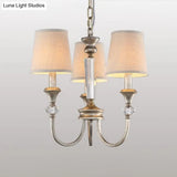 Traditional Fabric Pendant Chandelier - Cone Shape White 3/6 Lights Curved Arm Hanging Fixture For
