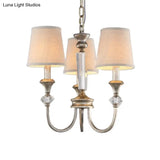 Traditional Fabric Pendant Chandelier - Cone Shape White 3/6 Lights Curved Arm Hanging Fixture For