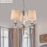 Traditional Fabric Pendant Chandelier - Cone Shape White 3/6 Lights Curved Arm Hanging Fixture For