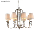 Traditional Fabric Pendant Chandelier - Cone Shape White 3/6 Lights Curved Arm Hanging Fixture For