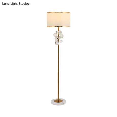 Traditional Fabric Round Shade Floor Standing Lamp With Crystal Orbs - Multicolor/Clear