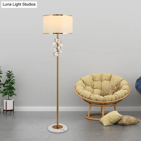 Traditional Fabric Round Shade Floor Standing Lamp With Crystal Orbs - Multicolor/Clear