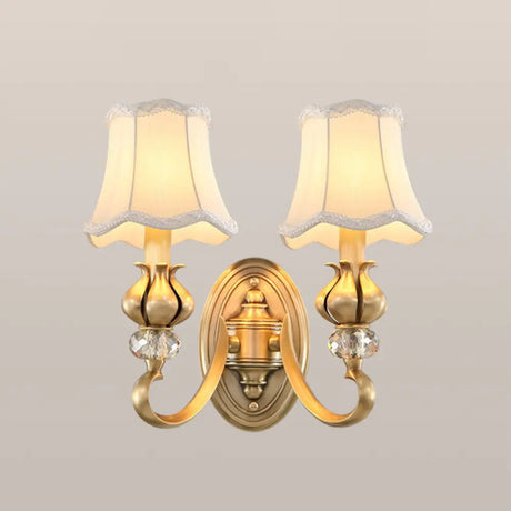 Traditional Fabric Wall Sconce Light Fixture With Scalloped Trim - Flare 2 / Beige