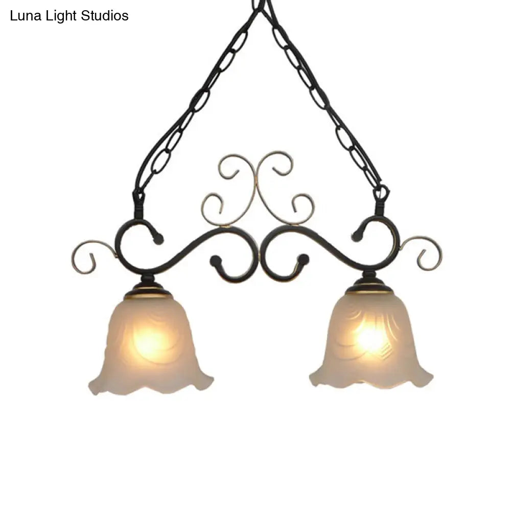 Traditional Flared Frosted Glass Pendant Light Fixture - 2/3 Lights Black