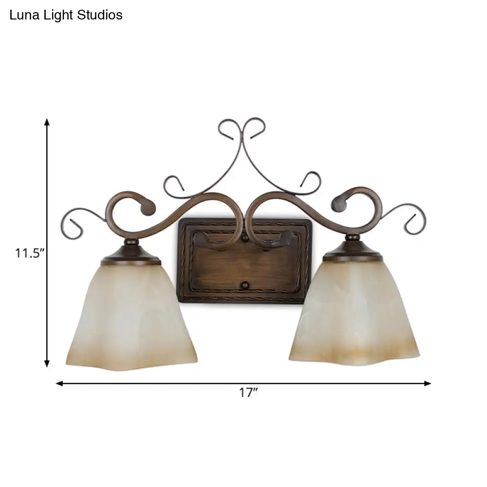 Traditional Flared Frosted Glass Vanity Lighting With 2 Beige Wall Mounted Lights For Bathroom