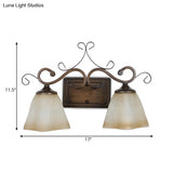 Traditional Flared Frosted Glass Vanity Lighting With 2 Beige Wall Mounted Lights For Bathroom