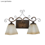 Traditional Flared Frosted Glass Vanity Lighting With 2 Beige Wall Mounted Lights For Bathroom