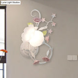 Traditional Floral Wall Mount Lamp - White Glass Sconce For Bedroom