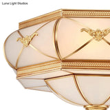 Traditional Flower Curved Frosted Glass Flush Mount Ceiling Light In Gold - 3/4/6 Lights For Bedroom