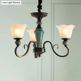 Traditional Flower Shade Ruffled Glass Ceiling Chandelier For Living Room Lighting
