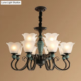Traditional Flower Shade Ruffled Glass Ceiling Chandelier For Living Room Lighting