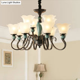 Traditional Flower Shade Ruffled Glass Ceiling Chandelier For Living Room Lighting