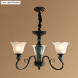 Traditional Flower Shade Ruffled Glass Ceiling Chandelier For Living Room Lighting