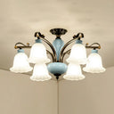 Traditional Flower White Glass Semi-Flush Ceiling Light - Bedroom Lamp (6/8 Heads) 6 /