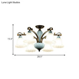 Traditional Flower White Glass Semi-Flush Ceiling Light - Bedroom Lamp (6/8 Heads)