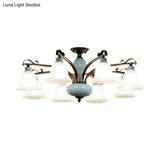 Traditional Flower White Glass Semi-Flush Ceiling Light - Bedroom Lamp (6/8 Heads)