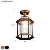Traditional Flush Mount Cage Lantern With Single Bulb In Black/Brass 8’/9.5’ Wide