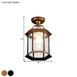 Traditional Flush Mount Cage Lantern With Single Bulb In Black/Brass 8’/9.5’ Wide