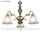 Traditional Frosted Glass 3-Light Bronze Finish Chandelier With Ruffle Bedroom Hanging Light Kit