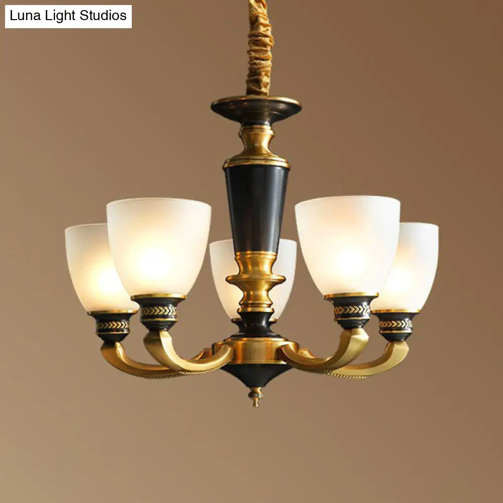 Traditional Frosted Glass Bell Chandelier - Black-Bronze Hanging Ceiling Light For Living Room