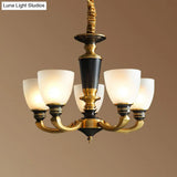Traditional Frosted Glass Bell Chandelier - Black-Bronze Hanging Ceiling Light For Living Room