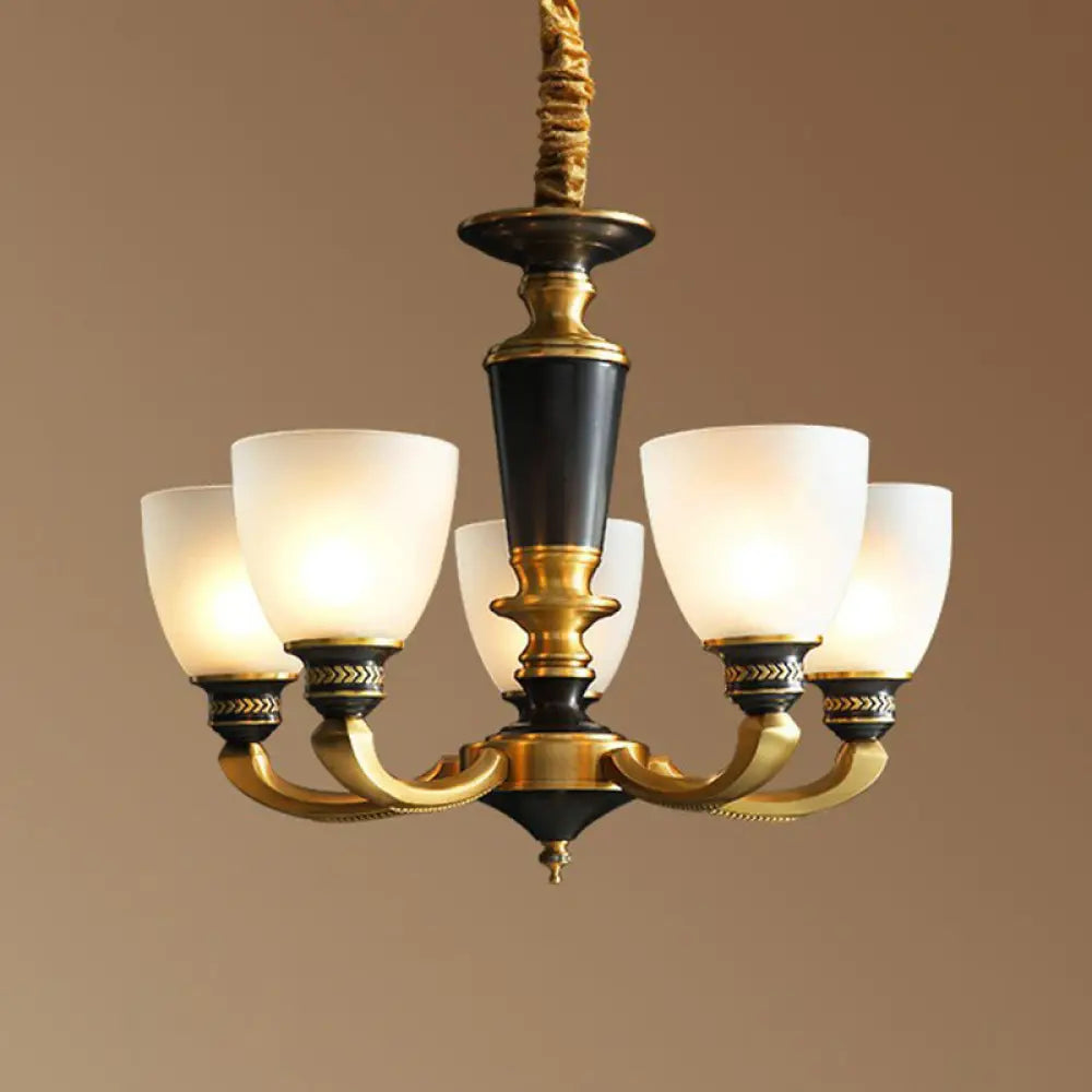 Traditional Frosted Glass Bell Chandelier - Black-Bronze Hanging Ceiling Light For Living Room 5 /