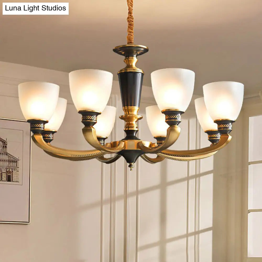 Traditional Frosted Glass Bell Chandelier - Black-Bronze Hanging Ceiling Light For Living Room