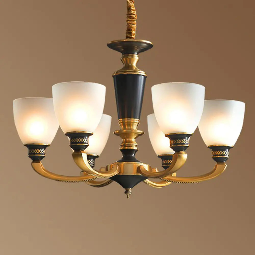 Traditional Frosted Glass Bell Chandelier - Black-Bronze Hanging Ceiling Light For Living Room 6 /